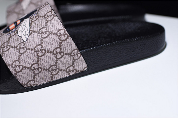 gc leather slide sandal with plaid bee